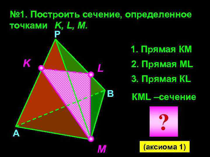 № 1. Построить сечение, определенное точками K, L, M. Р 1. Прямая КМ K