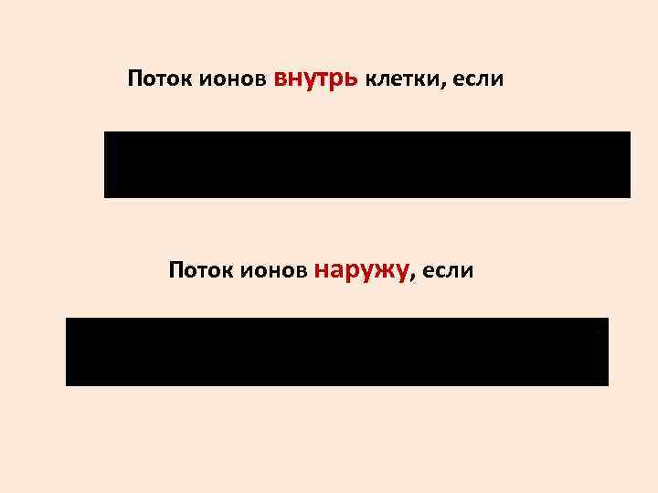 Поток ионов внутрь клетки, если Поток ионов наружу, если 
