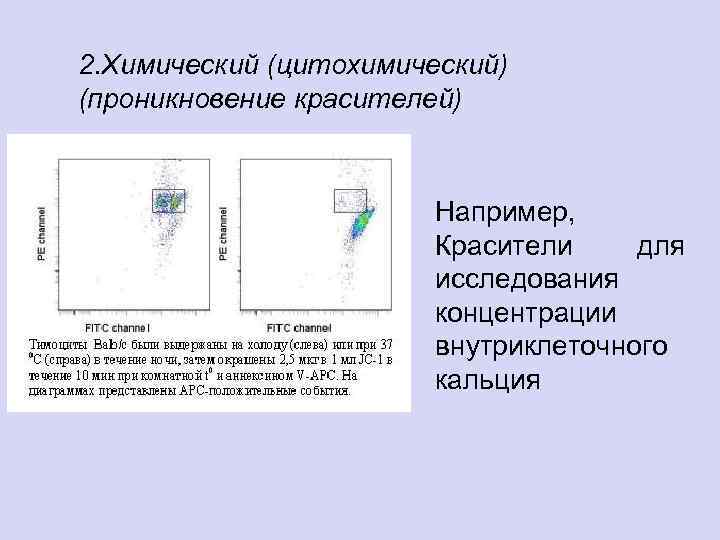 2. Химический (цитохимический) (проникновение красителей) Например, Красители для исследования концентрации внутриклеточного кальция 