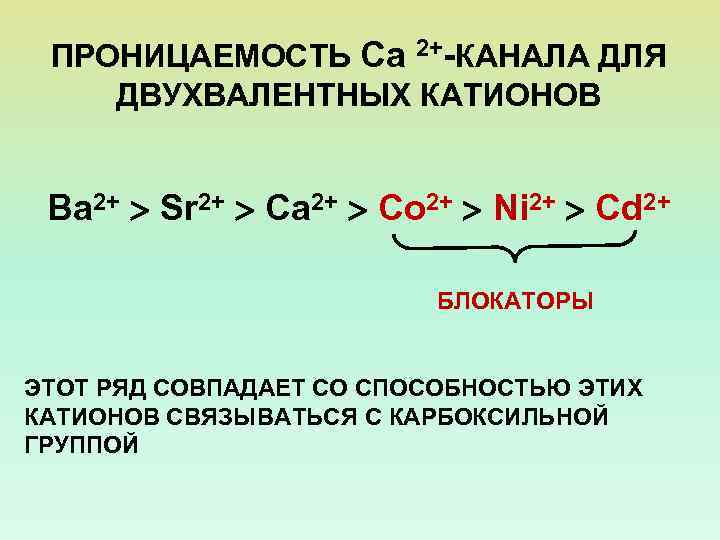ПРОНИЦАЕМОСТЬ Са 2+-КАНАЛА ДЛЯ ДВУХВАЛЕНТНЫХ КАТИОНОВ Ba 2+ Sr 2+ Ca 2+ Co 2+