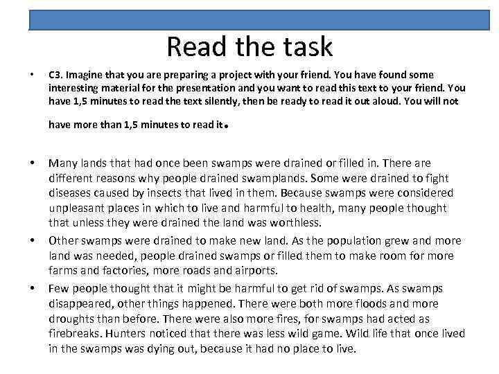 Read the task • C 3. Imagine that you are preparing a project with
