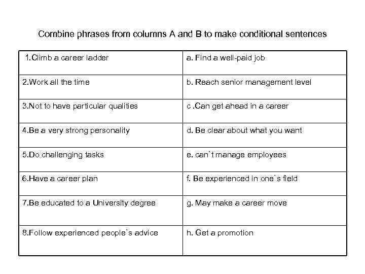 Combine phrases from columns A and B to make conditional sentences 1. Climb a