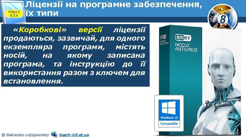 Розділ 2 § 2. 4 Ліцензії на програмне забезпечення, їх типи «Коробкові» версії ліцензії