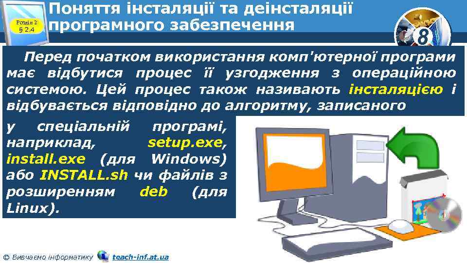 Розділ 2 § 2. 4 Поняття інсталяції та деінсталяції програмного забезпечення 8 Перед початком