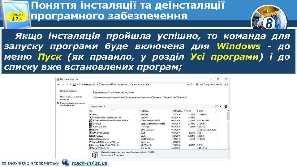 Розділ 2 § 2. 4 Поняття інсталяції та деінсталяції програмного забезпечення 8 Якщо інсталяція