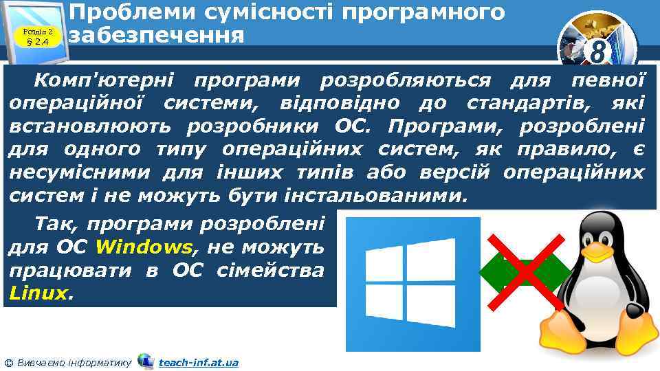 Розділ 2 § 2. 4 Проблеми сумісності програмного забезпечення 8 Комп'ютерні програми розробляються для