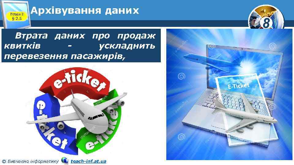 Розділ 2 § 2. 5 Архівування даних Втрата даних продаж квитків ускладнить перевезення пасажирів,