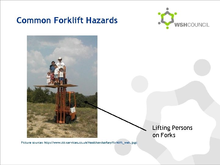 Common Forklift Hazards Lifting Persons on Forks Picture source: http: //www. ttt-services. co. uk/Healthandsaftey/forklift_web.