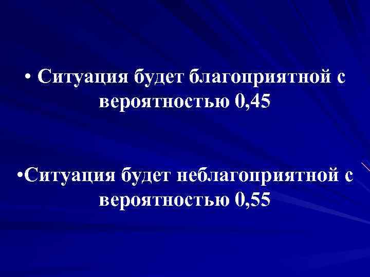  • Ситуация будет благоприятной с вероятностью 0, 45 • Ситуация будет неблагоприятной с