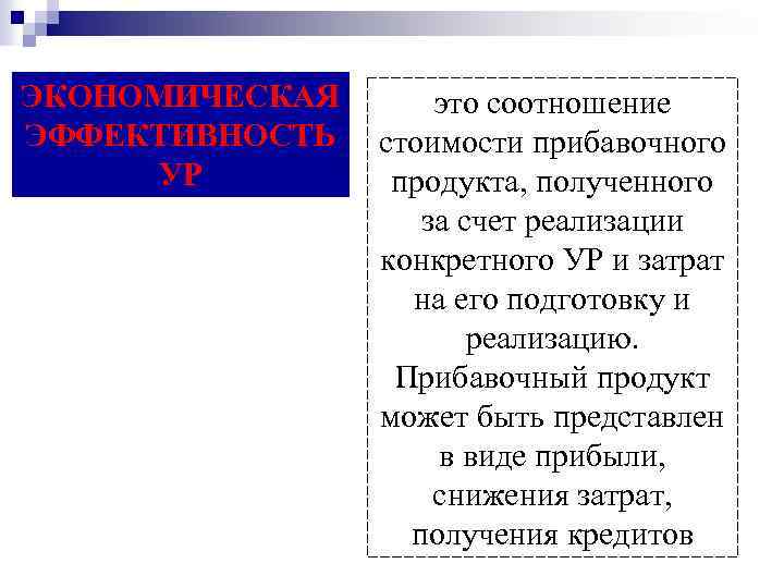 ЭКОНОМИЧЕСКАЯ ЭФФЕКТИВНОСТЬ УР это соотношение стоимости прибавочного продукта, полученного за счет реализации конкретного УР
