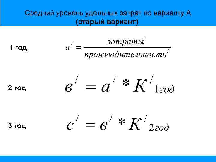 Средний уровень удельных затрат по варианту А (старый вариант) 1 год 2 год 3