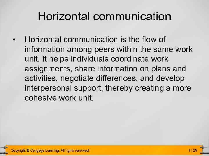 Horizontal communication • Horizontal communication is the flow of information among peers within the