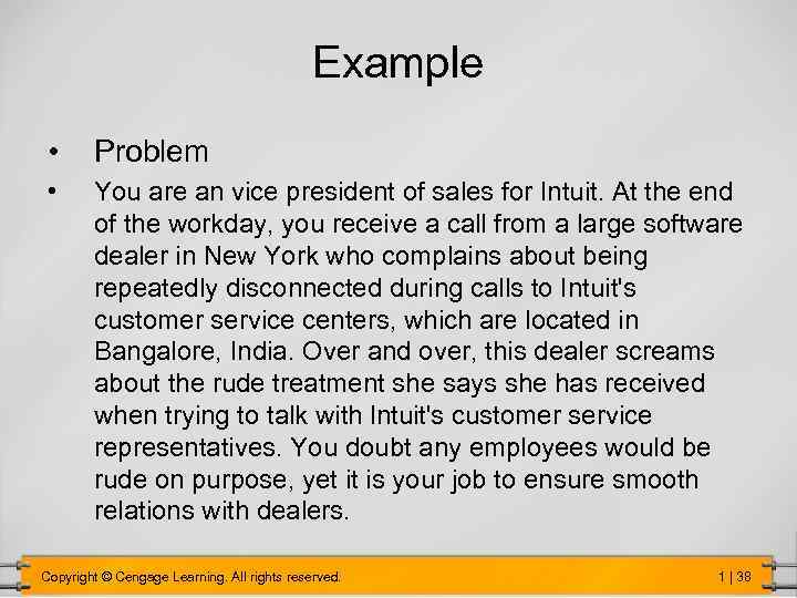 Example • Problem • You are an vice president of sales for Intuit. At