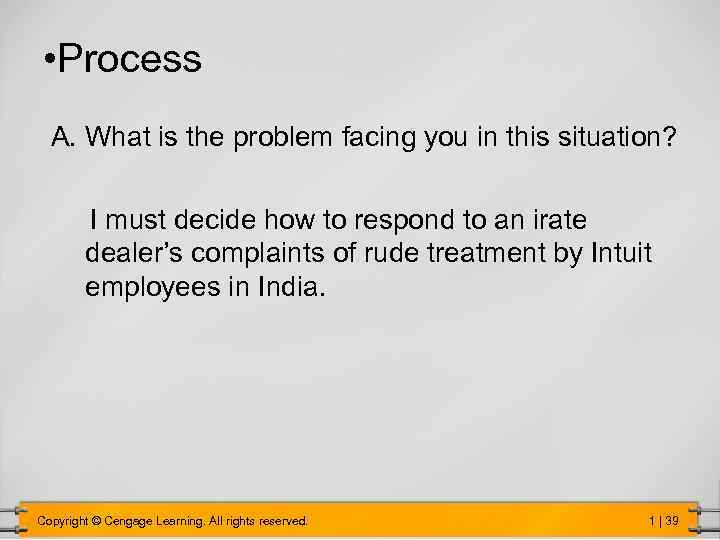  • Process A. What is the problem facing you in this situation? I