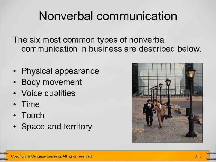 Nonverbal communication The six most common types of nonverbal communication in business are described