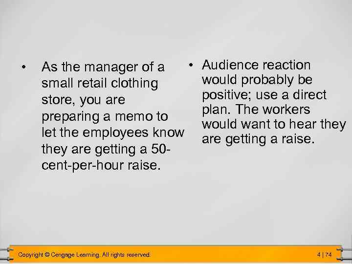  • • As the manager of a small retail clothing store, you are