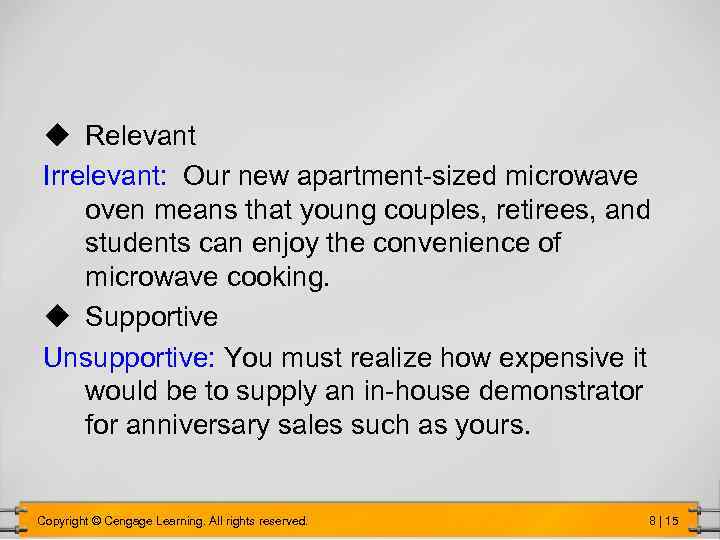 u Relevant Irrelevant: Our new apartment-sized microwave oven means that young couples, retirees, and