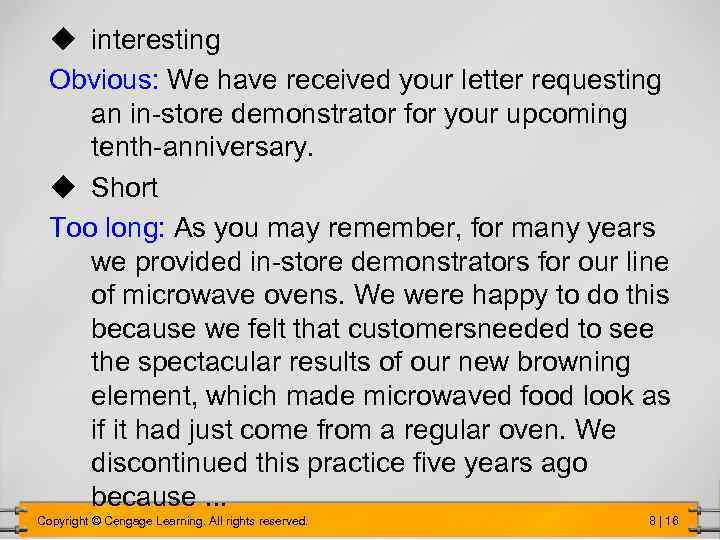 u interesting Obvious: We have received your letter requesting an in-store demonstrator for your