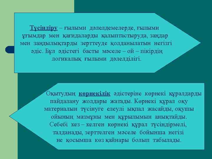 Түсіндіру – ғылыми дәлелдемелерде, ғылыми ұғымдар мен қағидаларды қалыптастыруда, заңдар мен заңдылықтарды зерттеуде қолданылатын