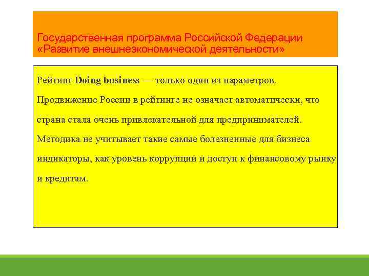 Государственная программа Российской Федерации «Развитие внешнеэкономической деятельности» Рейтинг Doing business — только один из