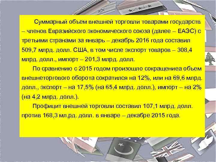  Суммарный объем внешней торговли товарами государств – членов Евразийского экономического союза (далее –