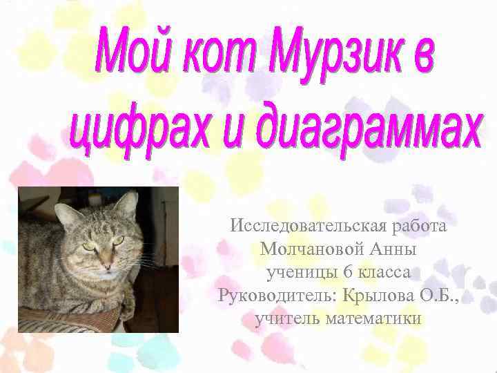 Исследовательская работа Молчановой Анны ученицы 6 класса Руководитель: Крылова О. Б. , учитель математики