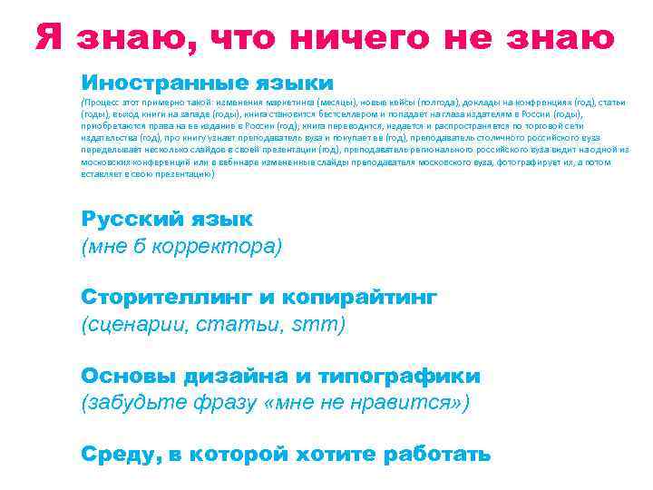 Я знаю, что ничего не знаю Иностранные языки (Процесс этот примерно такой: изменения маркетинга