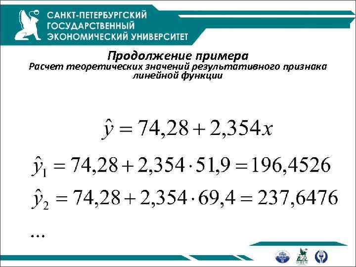 Продолжение примера Расчет теоретических значений результативного признака линейной функции 