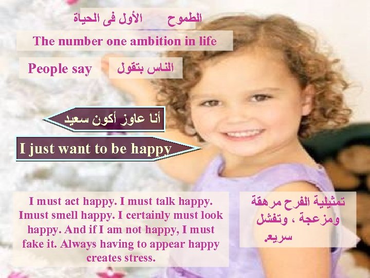  ﺍﻷﻮﻝ ﻓﻰ ﺍﻟﺤﻴﺎﺓ ﺍﻟﻄﻤﻮﺡ The number one ambition in life People say ﺍﻟﻨﺎﺱ