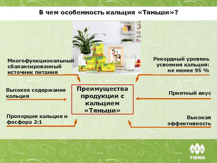 В чем особенность кальция «Тяньши» ? Рекордный уровень усвоения кальция: не менее 95 %