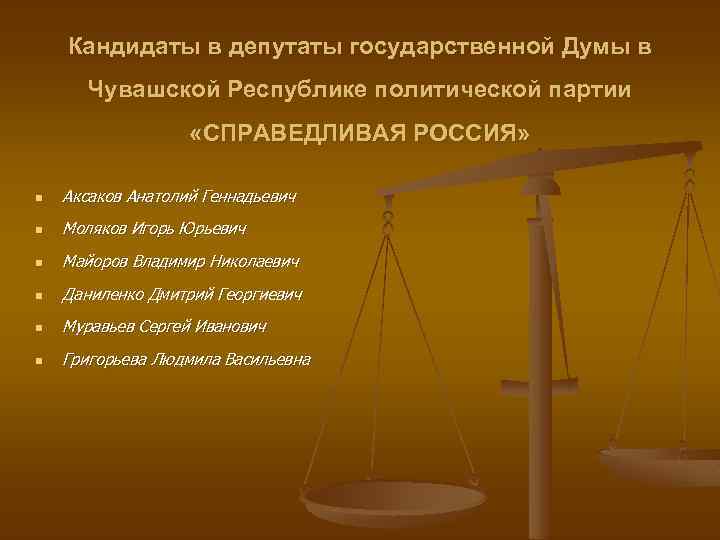 Кандидаты в депутаты государственной Думы в Чувашской Республике политической партии «СПРАВЕДЛИВАЯ РОССИЯ» n Аксаков