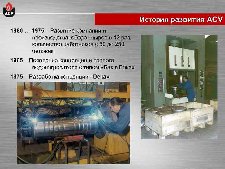 История развития ACV 1960 … 1975 – Развитие компании и производства: оборот вырос в