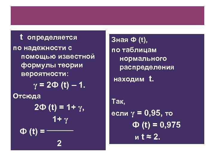 t определяется по надежности с помощью известной формулы теории вероятности: γ = 2 Ф