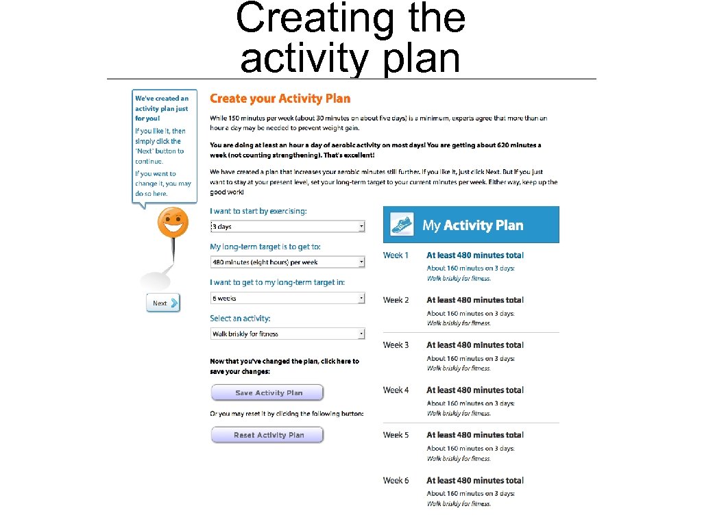 Creating the activity plan 