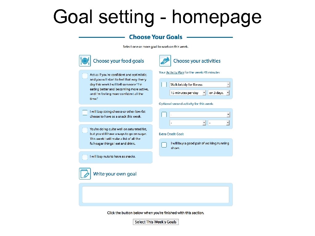 Goal setting - homepage 