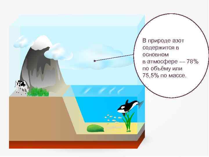 В природе азот содержится в основном в атмосфере — 78% по объёму или 75,