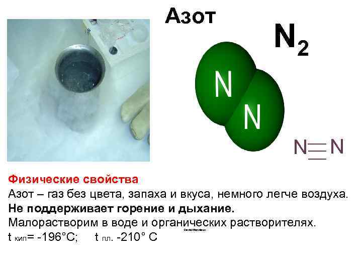 Азот N 2 N N Физические свойства Азот – газ без цвета, запаха и