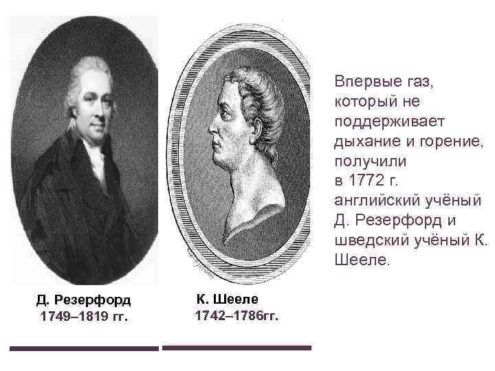 Впервые газ, который не поддерживает дыхание и горение, получили в 1772 г. английский учёный