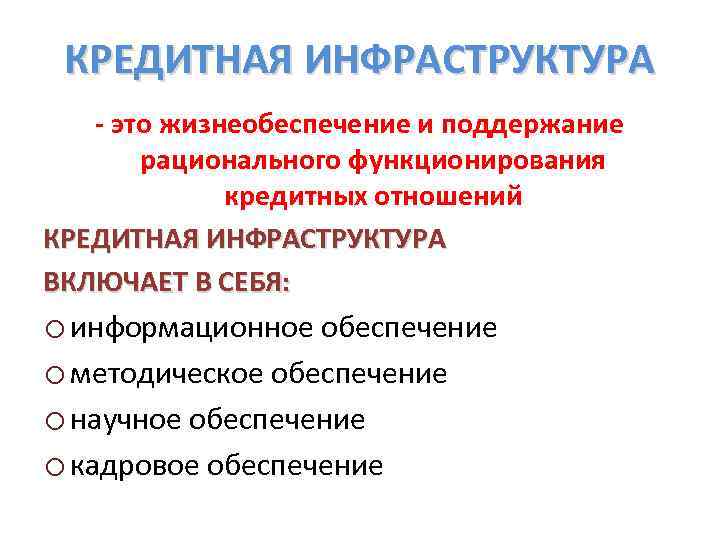 Организации кредитной инфраструктуры. Кредитная система. Инфраструктура банковской системы.