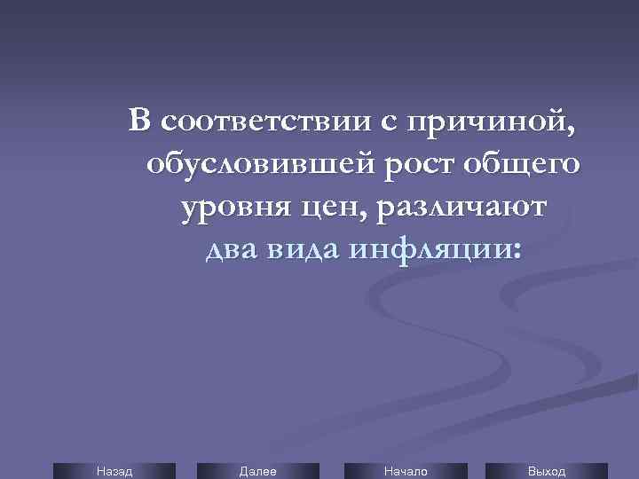 В соответствии с причиной, обусловившей рост общего уровня цен, различают два вида инфляции: Назад