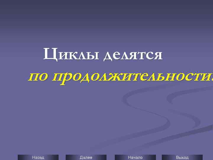Циклы делятся по продолжительности: Назад Далее Начало Выход 