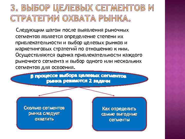 Сегментирование и выбор целевых рынков. Выбор целевых рыночных сегментов. Выбор целевого сегмента, стратегия охвата рынка. Стратегии выбора целевых сегментов рынка. Определение целевого сегмента.