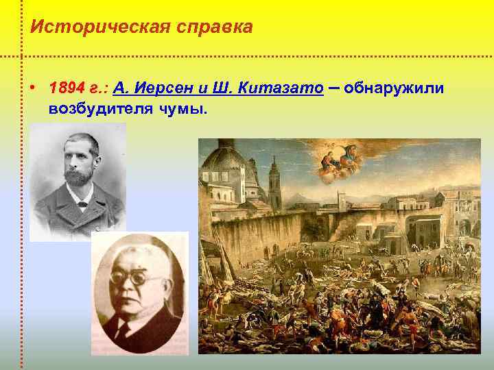 Историческая справка • 1894 г. : А. Иерсен и Ш. Китазато – обнаружили возбудителя