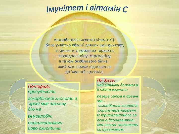 Аскорбінова кислота (вітамін С) бере участь в обміні деяких амінокислот, сприяючи утворенню гормонів -