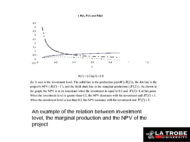 An example of the relation between investment level, the marginal production and the NPV