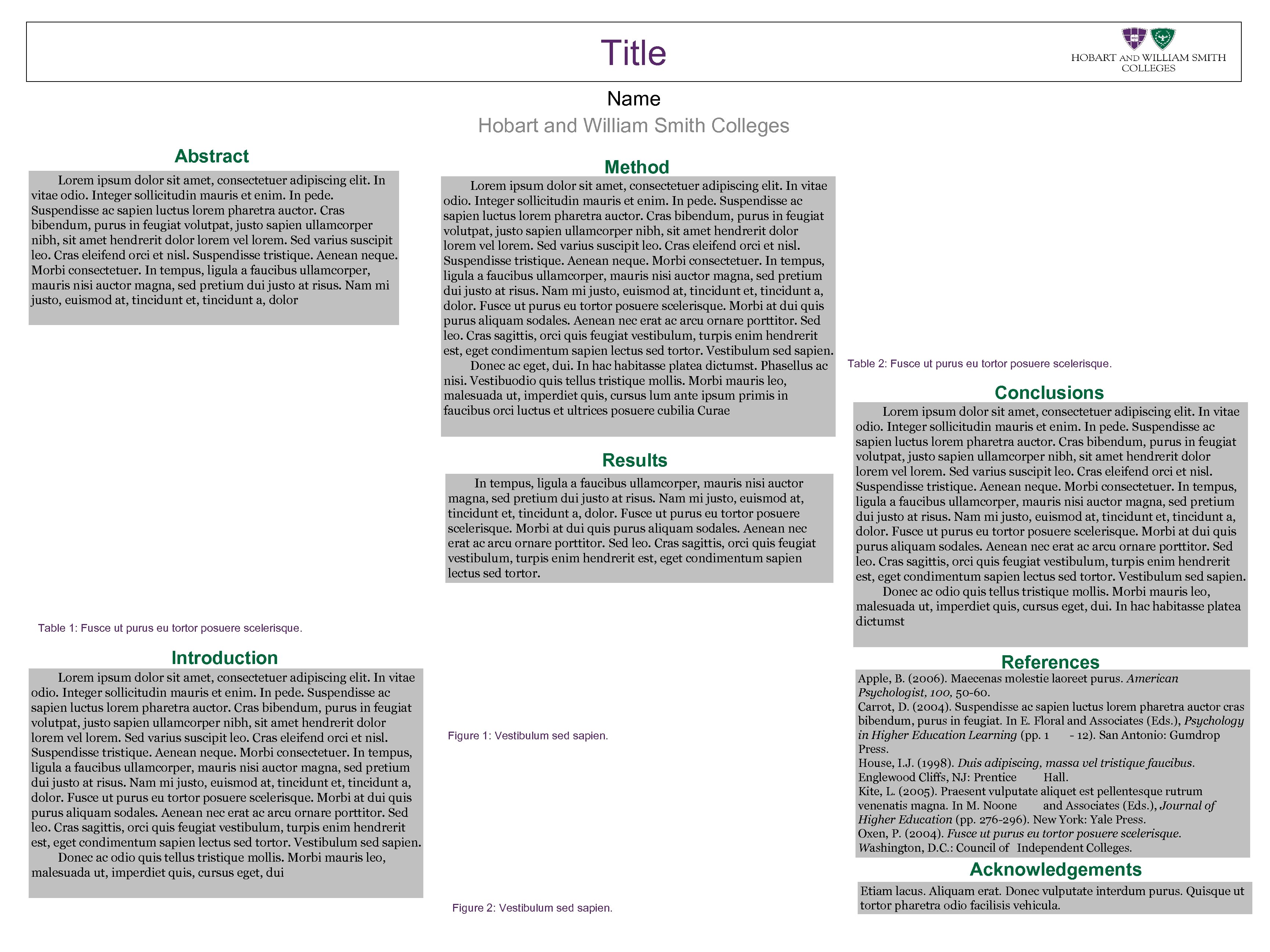 Title Name Hobart and William Smith Colleges Abstract Lorem ipsum dolor sit amet, consectetuer