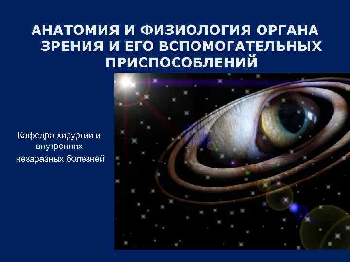 АНАТОМИЯ И ФИЗИОЛОГИЯ ОРГАНА ЗРЕНИЯ И ЕГО ВСПОМОГАТЕЛЬНЫХ ПРИСПОСОБЛЕНИЙ Кафедра хирургии и внутренних незаразных