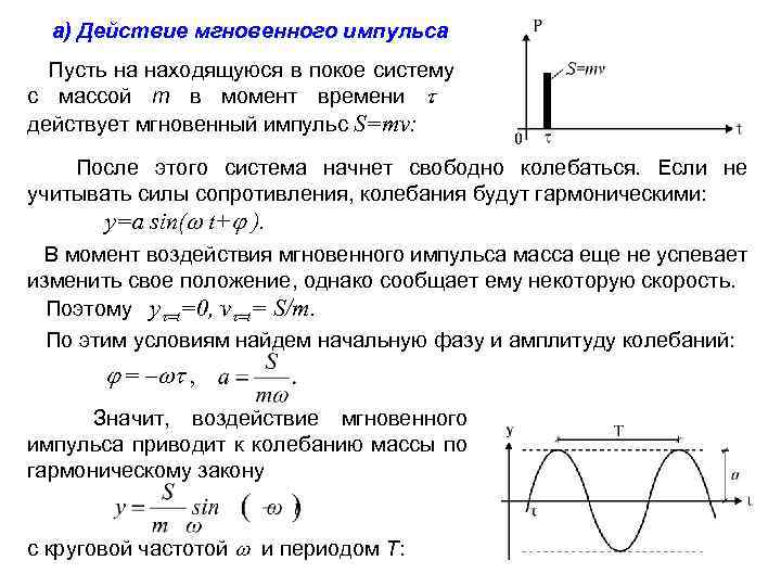 а) Действие мгновенного импульса Пусть на находящуюся в покое систему с массой m в