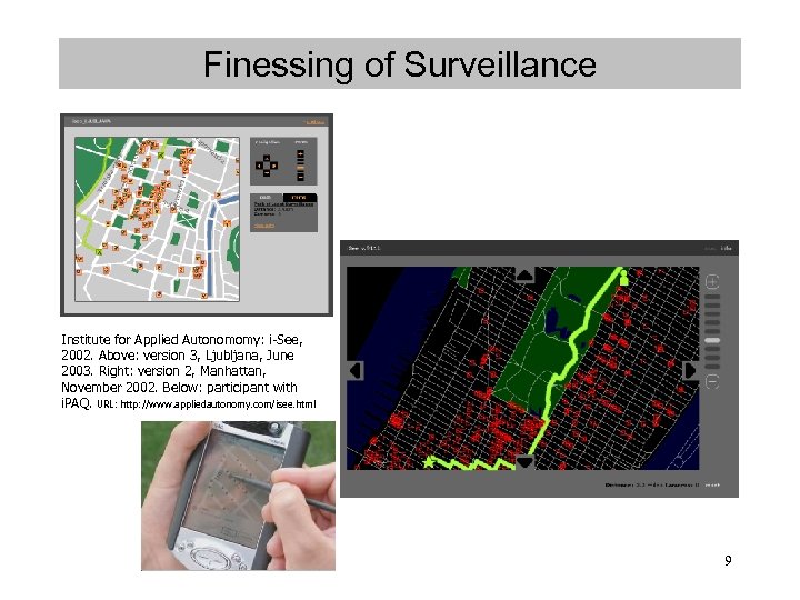 Finessing of Surveillance Institute for Applied Autonomomy: i-See, 2002. Above: version 3, Ljubljana, June