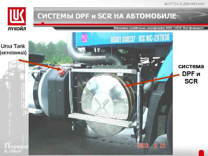 СИСТЕМЫ DPF и SCR НА АВТОМОБИЛЕ Компания смазочных материалов ООО «ЛЛК-Интернешнл» Urea Tank (мочевина)
